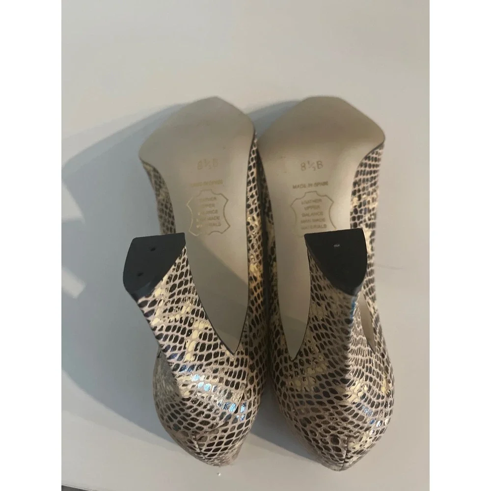 Made in Spain‎ Snakeskin Embossed Leather Pointed Toe Pumps Tan Gold 8.5B